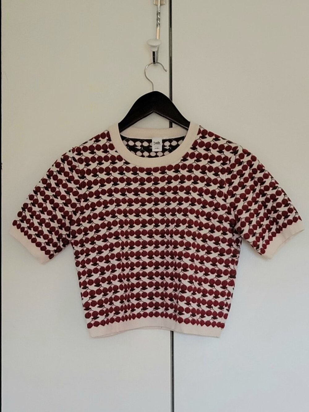 Twik - Cute cherry knit crop top sweater, medium fits like small